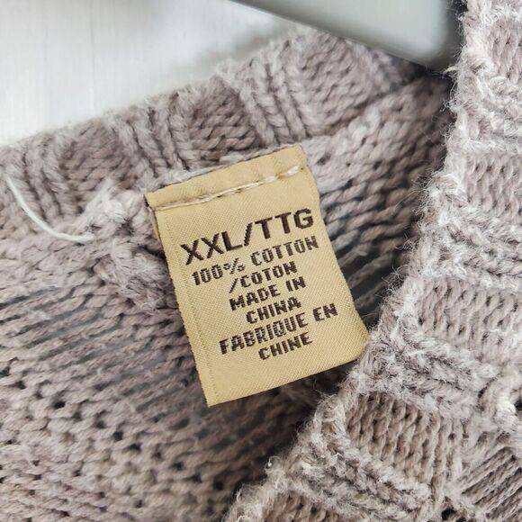 Tommy Bahama Mens Sweater Thick Heavy Cotton Beige Shallow V Neck Dad Grunge XXL - Picture 4 of 10